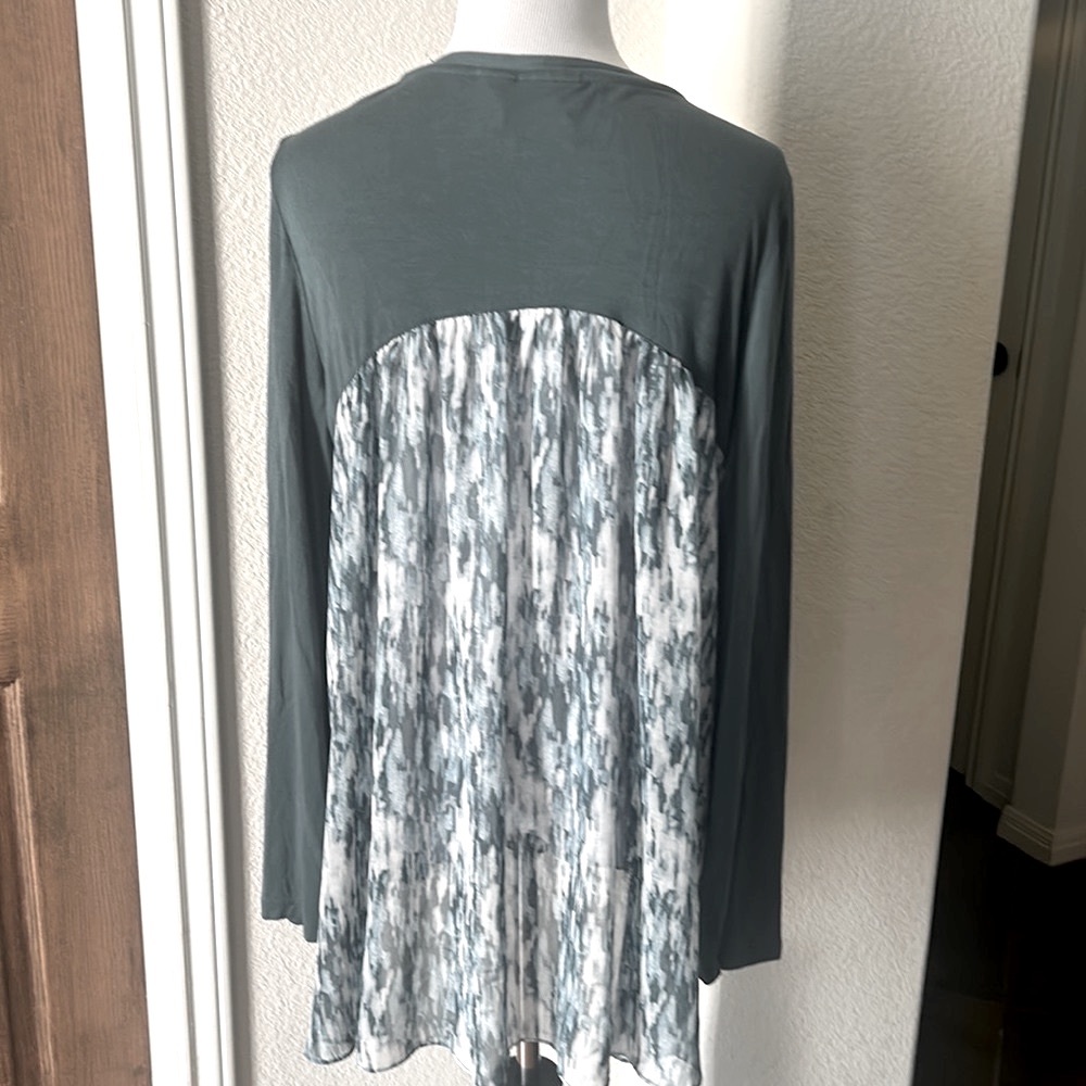 LOGO Womens Sheer Flowy Cardigan Lori Goldstein Stretch Beachy Large Green